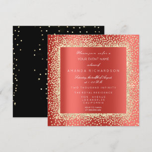 Invitation Paillettes de champagne Sépia Or Confetti Rouge Ru