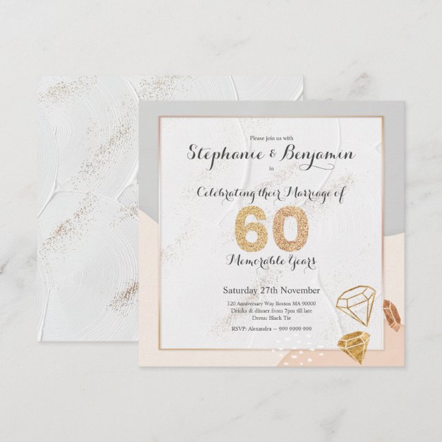 Invitation Paillettes de diamant 60e anniversaire de mariage  (Devant / Derrière)