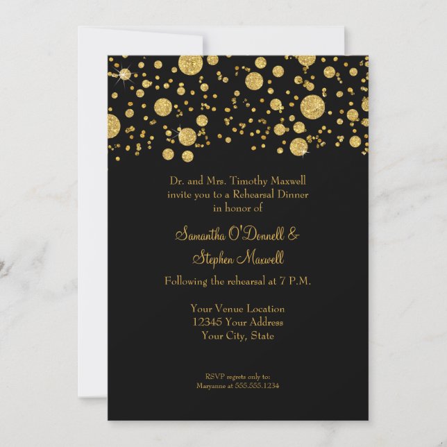 Invitation Paillettes de feuilles d'or Confettis Points Éléga (Devant)