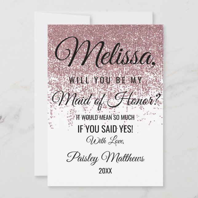 Invitation Paillettes de Rose Gold scintillent Blanche Demois (Devant)