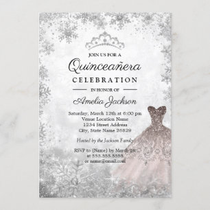 Invitation Paillettes d'Or Rose Flocons de Neige Quinceanera 