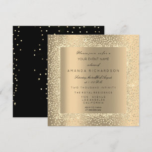 Invitation Paillettes d'or sépia de Champaigne Confettis noir