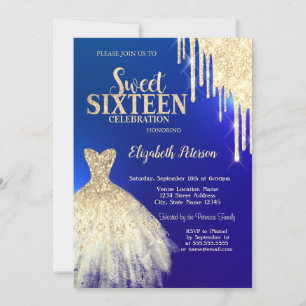 Invitation Paillettes dorées Cool Drips, Robe Bleue Douce 16