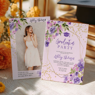 Invitation Paillettes dorées Fleurie rose violet photo de rem