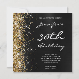 Invitation Paillettes dorées Ombré noir Feuille 30e anniversa