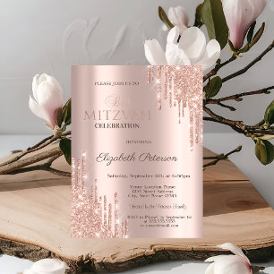 Invitation Paillettes Élégantes en Dégoulinade Rose Gold pour