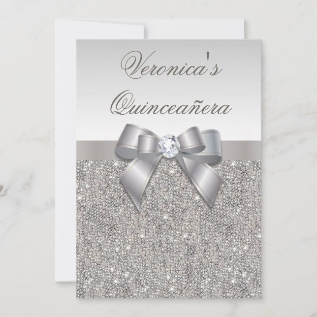 Invitation Paillettes et arc fascinants d'argent de Faux de (Devant)