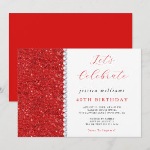 Invitation Paillettes et diamants rouges élégants pour annive