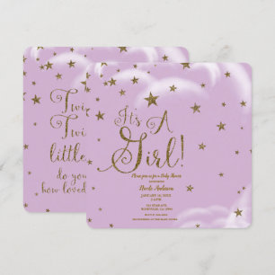 Invitation Paillettes Étoiles Or Violet C'est Une Fille Baby 