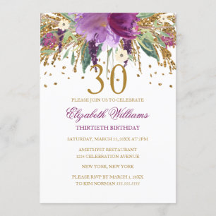 Invitation Paillettes Florales Étincelantes Anniversaire Amét