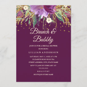 Invitation Paillettes Florales Violettes Améthyste Brunch et 