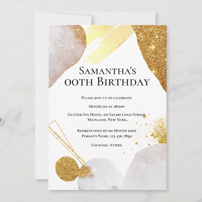 Invitation Paillettes formes abstraites or rose aquarelle gla (Devant)