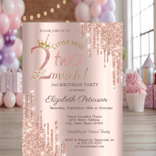 Invitation Paillettes Gouttes Rose Gold 2ème Anniversaire