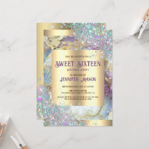 Invitation Paillettes holographiques Marbre Moderne Or Sweet