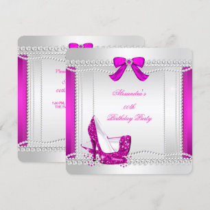 Invitation Paillettes Luxe Talons Hauts Rose Chaud Perles Soi