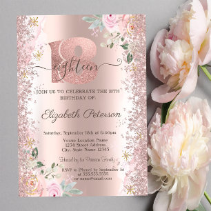 Invitation Paillettes Modernes Confettis Or Rose 18ème Annive