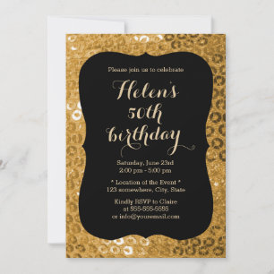 Invitation Paillettes Noir & Or de luxe fête d'anniversaire