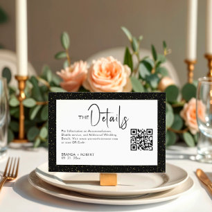 Invitation Paillettes noires et or Script noir sur fond blanc