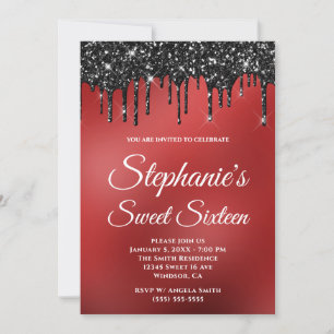 Invitation Paillettes Noires Pailletées Dégradé Rouge Foncé D