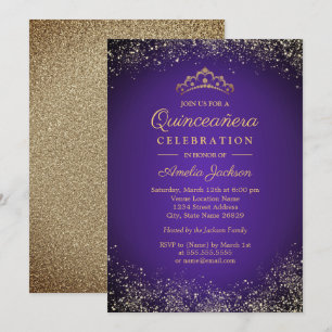 Invitation Paillettes Or Violet Quinceanera 15 Ans