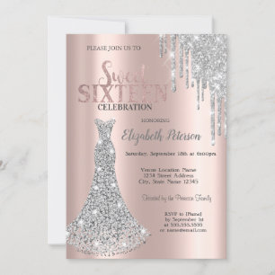 Invitation Paillettes qui dégoulinent, Robe Diamants Rose Dor