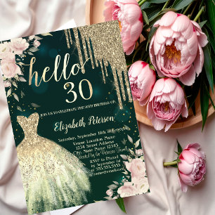 Invitation Paillettes qui dégoulinent, Robe, Floral Vert 30 a
