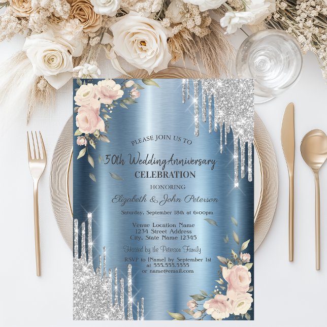 Invitation Paillettes qui dégoulinent,Roses, Noces de mariage (Créateur téléchargé)