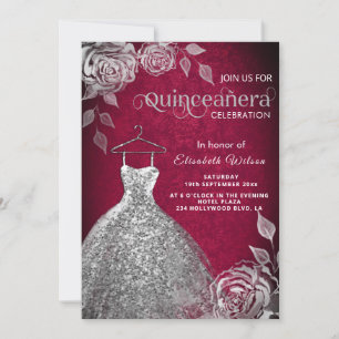 Invitation Paillettes roses en argent tendance robe Quinceañe