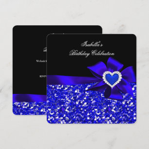 Invitation Paillettes Royal Bleu Royal Cœur Arc Noir Fête