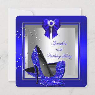 Invitation Paillettes Royal Bleu Talon Haut Argent Fête d'Ann
