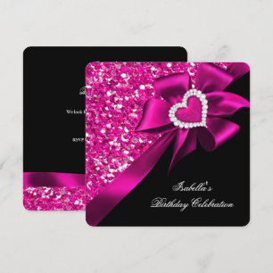 Invitation Paillettes Royal Rose Coeur Nœud Noir Fête