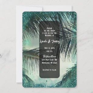 Invitation Paillettes sarcelle Glamour vintage Palmier Tropic