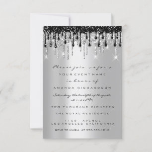 Invitation Paillettes scintillantes argent noir goutte mariée