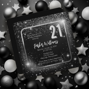 Invitation Paillettes scintillantes   Étoiles Argent Fête d'a