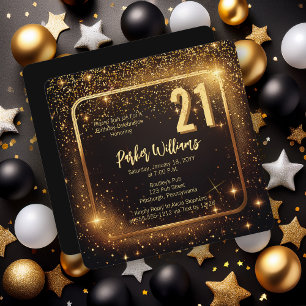 Invitation Paillettes scintillantes Étoiles Or Fête d'anniv
