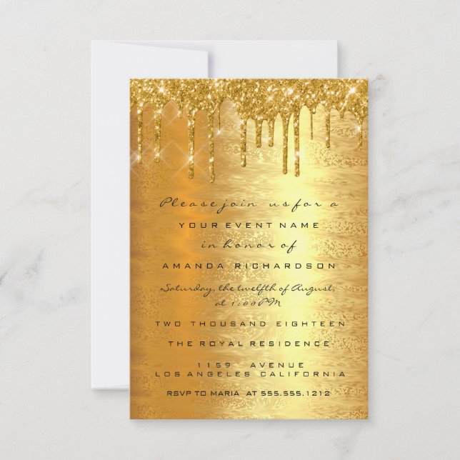 Invitation Paillettes scintillantes or gouttes de luxe mariag (Devant)