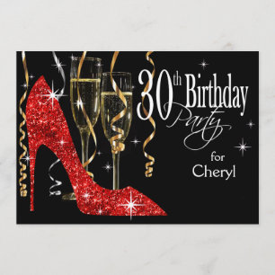Invitation Paillettes Stiletto Champagne 30 ans Anniversaire