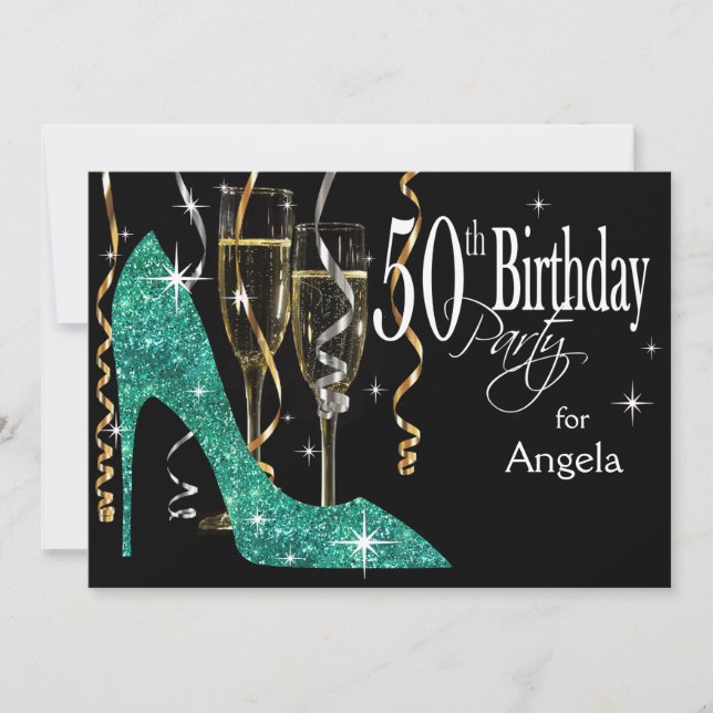Invitation Paillettes Stiletto Champagne 50e Anniversaire Ble (Devant)