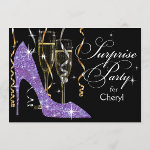 Invitation Paillettes Stiletto Champagne Surprise Anniversair