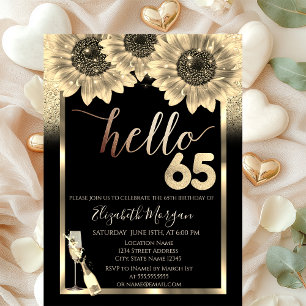 Invitation Paillettes, Tournesols, Verre Noir Fête d'annivers