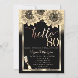 Invitation Paillettes, Tournesols, Verre Noir Fête des 80 ans