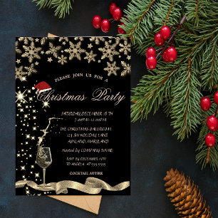Invitation Paillettes, Verre, Flocons de Neige Soirée de Noël