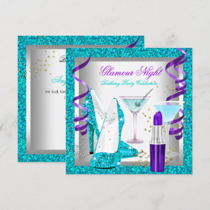 Invitation Paillettes Violet Turquoise Glamour Soirée Martini