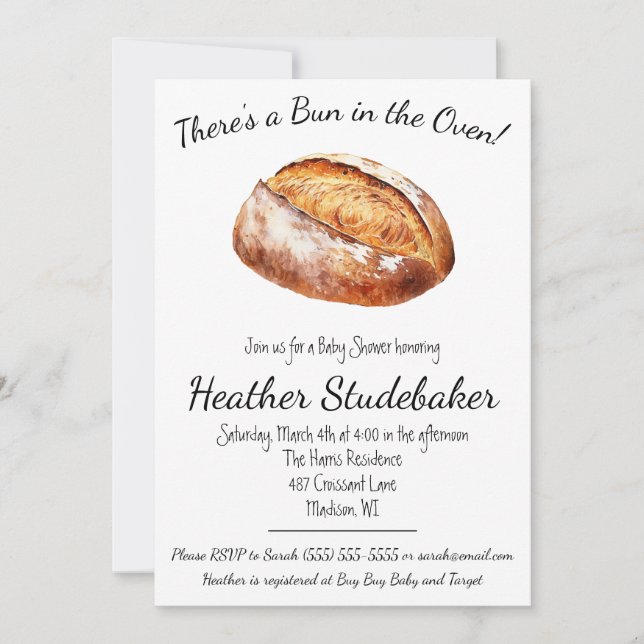 Invitation Pain au four, Baby shower pain (Devant)