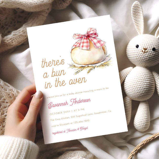 Invitation Pain Dans Le Baby shower Rose En vichy Bow Four (Créateur téléchargé)