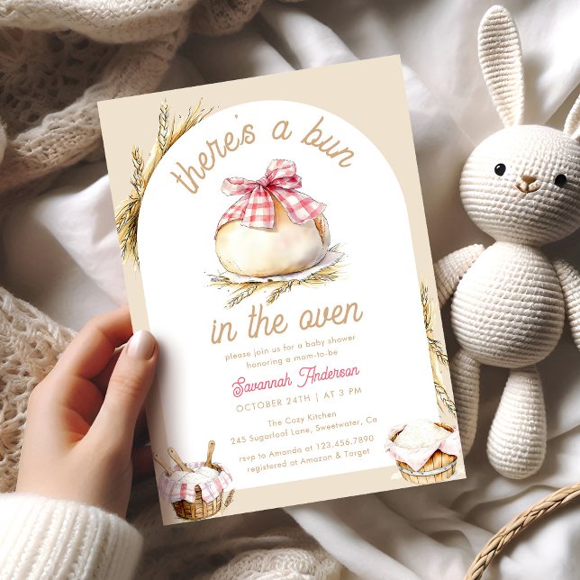 Invitation Pain Dans Le Baby shower Rose En vichy Bow Four (Créateur téléchargé)