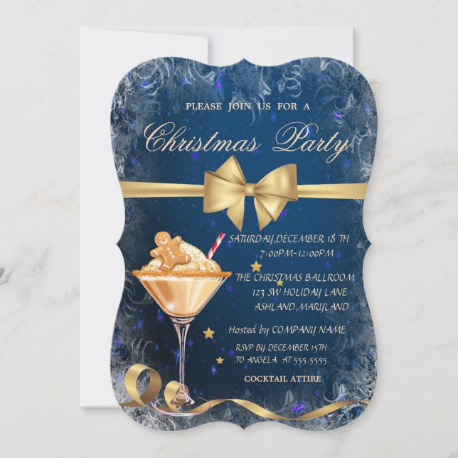 Invitation Pain d'épice biscuit Bow Bleu Noël (Devant)