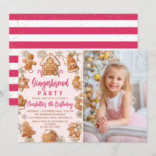 Invitation Pain d'épice rose Cookie Décoration Anniversaire P