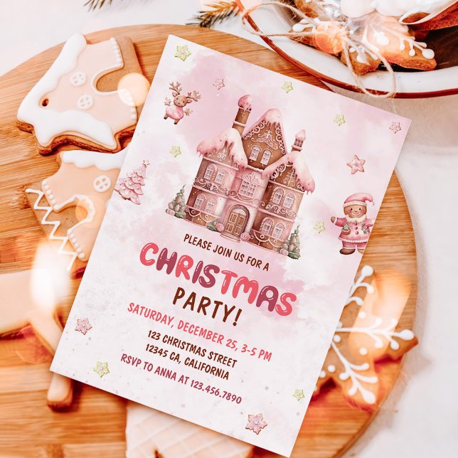 Invitation Pain d'épice rose Maison Noël (Créateur téléchargé)