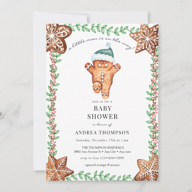 Invitation Pain d'épices | Baby shower de Noël (Devant)